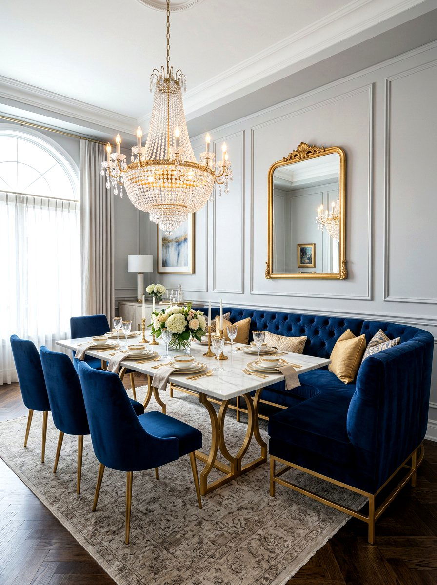 Velvet dining room bench - 30 banquette dining room ideas