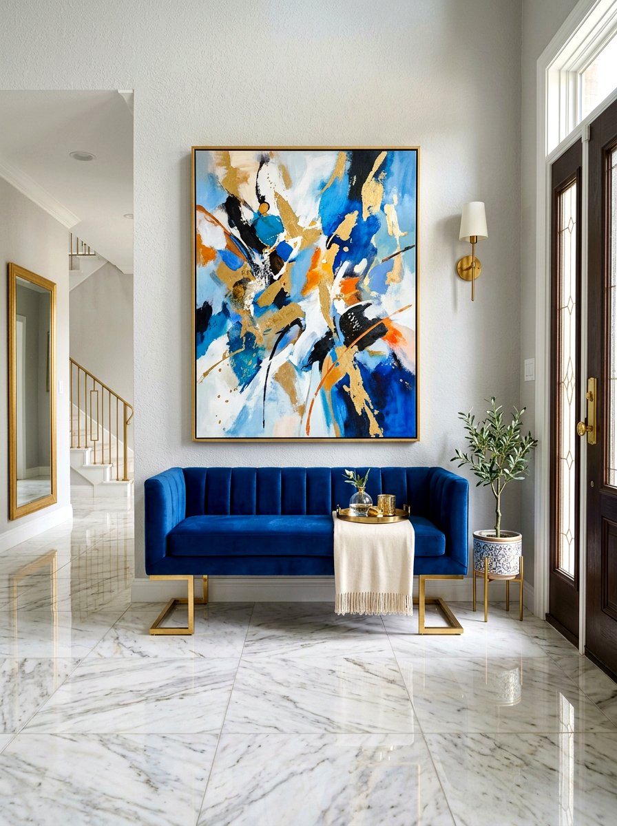 Velvet entryway bench - 30 dramatic foyer decor ideas