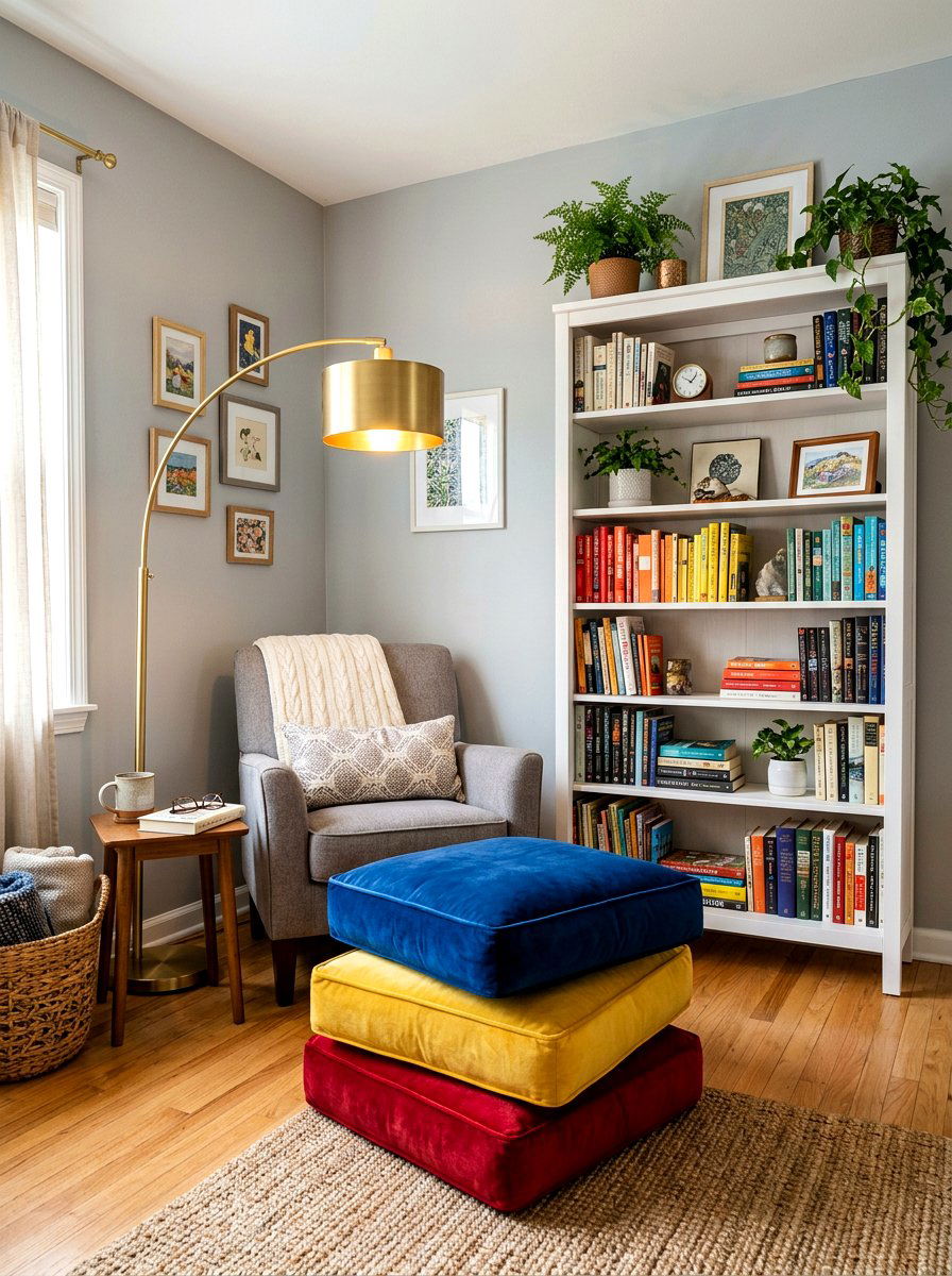Velvet floor pouf reading corner - 30 circuscore home decor ideas