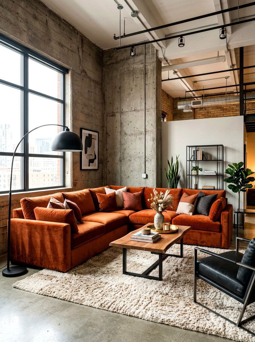 Velvet furniture loft lounge - 30 loft living room ideas