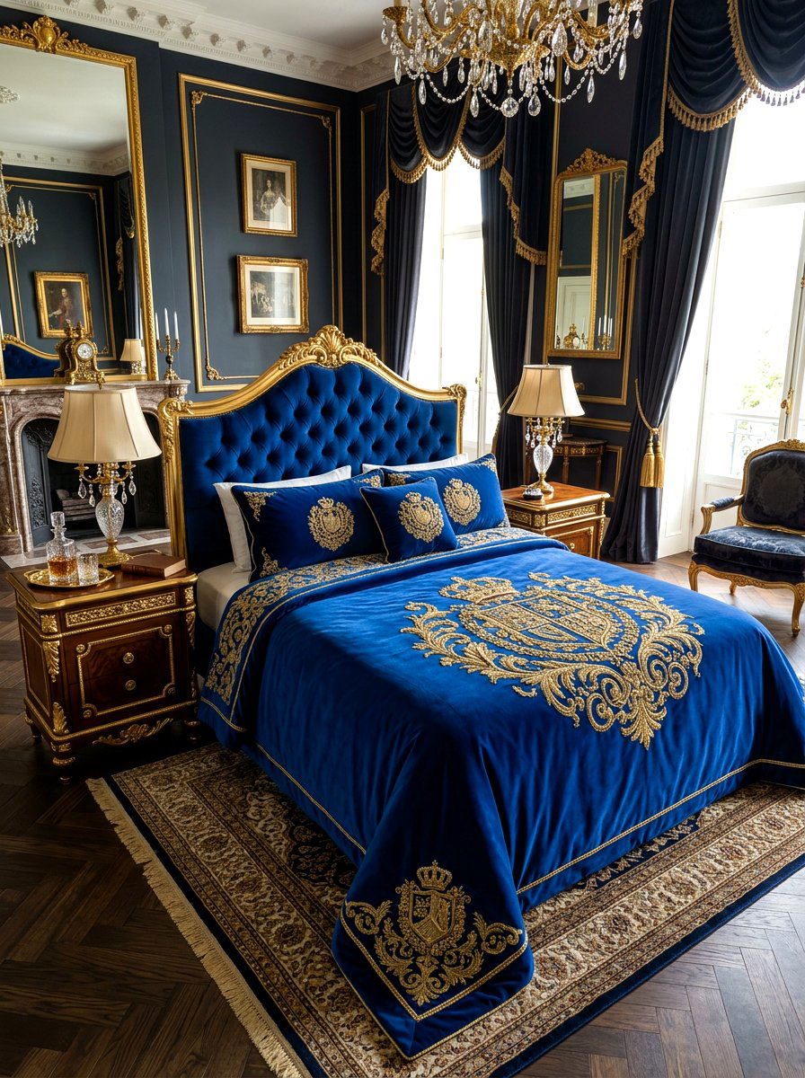 Velvet gold embroidery - 30 embroidered bedding ideas