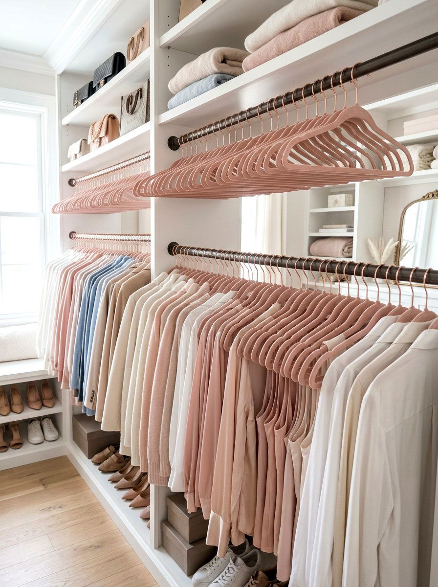 Velvet hanger organization - 30 small walk in closet ideas