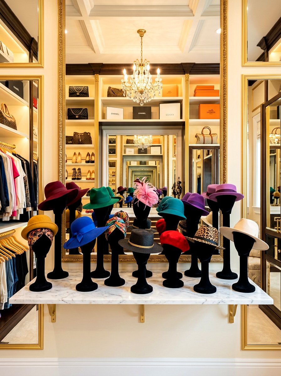Velvet hat stands - 30 hat storage closet ideas