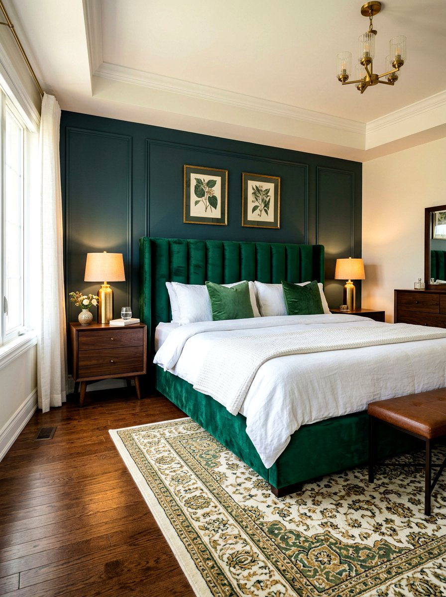 Velvet headboard bedroom - 30 Paris apartment bedroom ideas