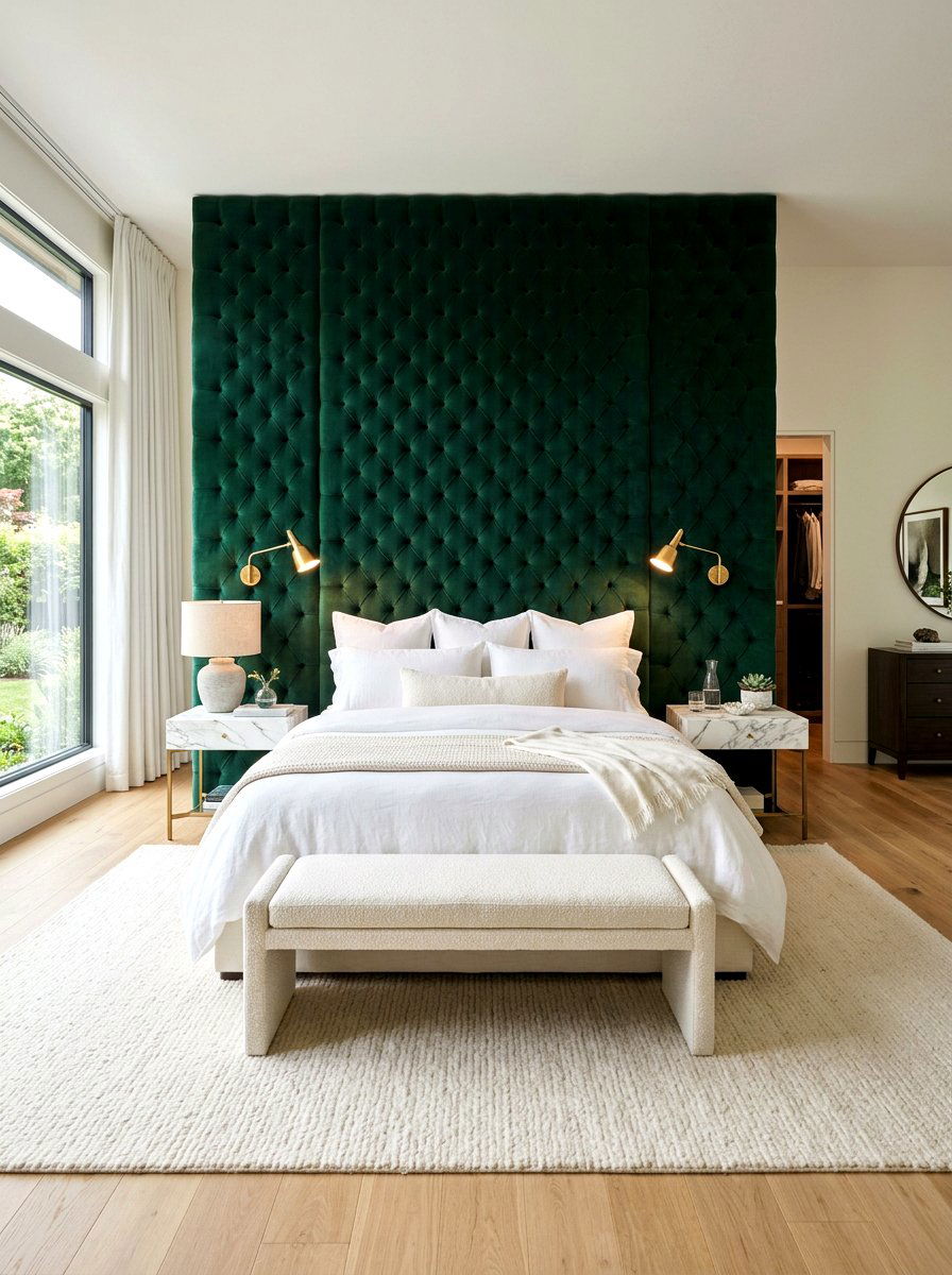 Velvet headboard wall - 30 luxury Pinterest bedroom ideas