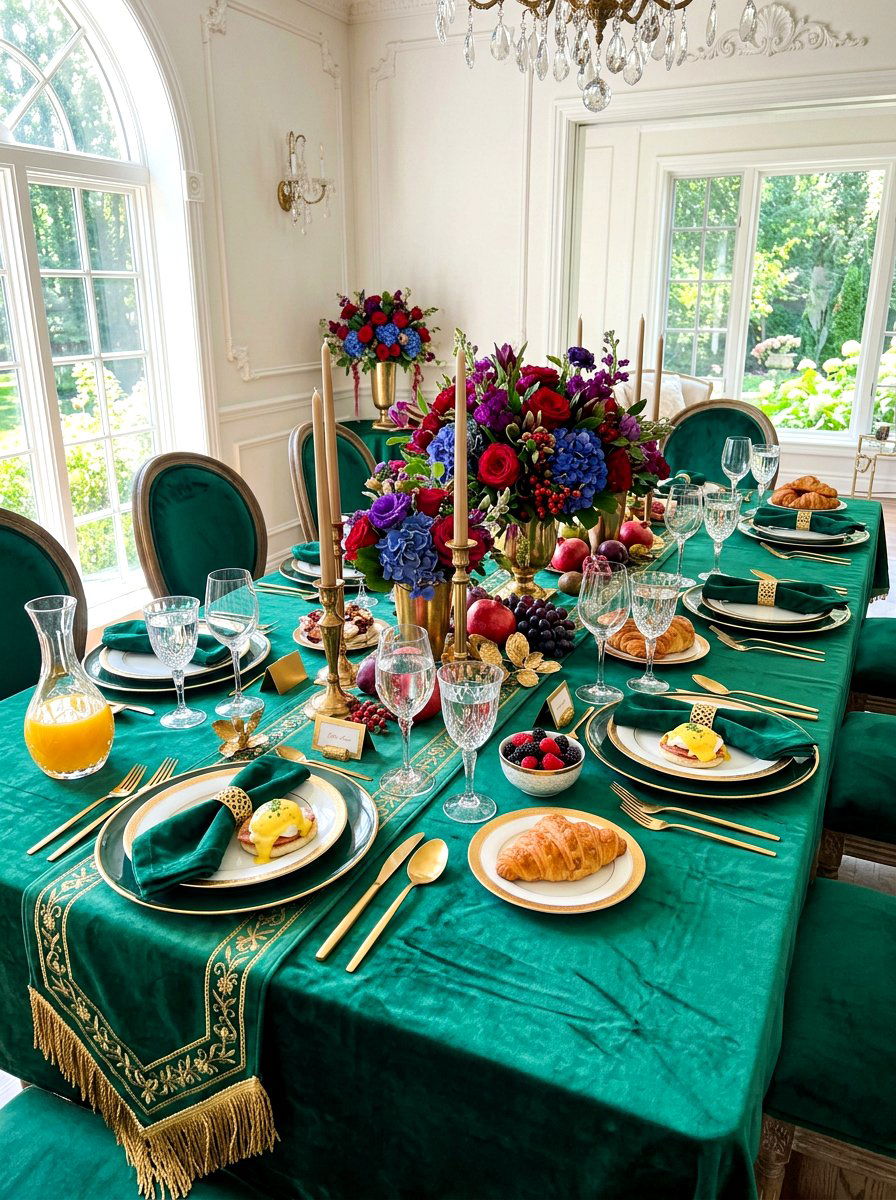 Velvet linen brunch table - 30 elegant brunch table ideas
