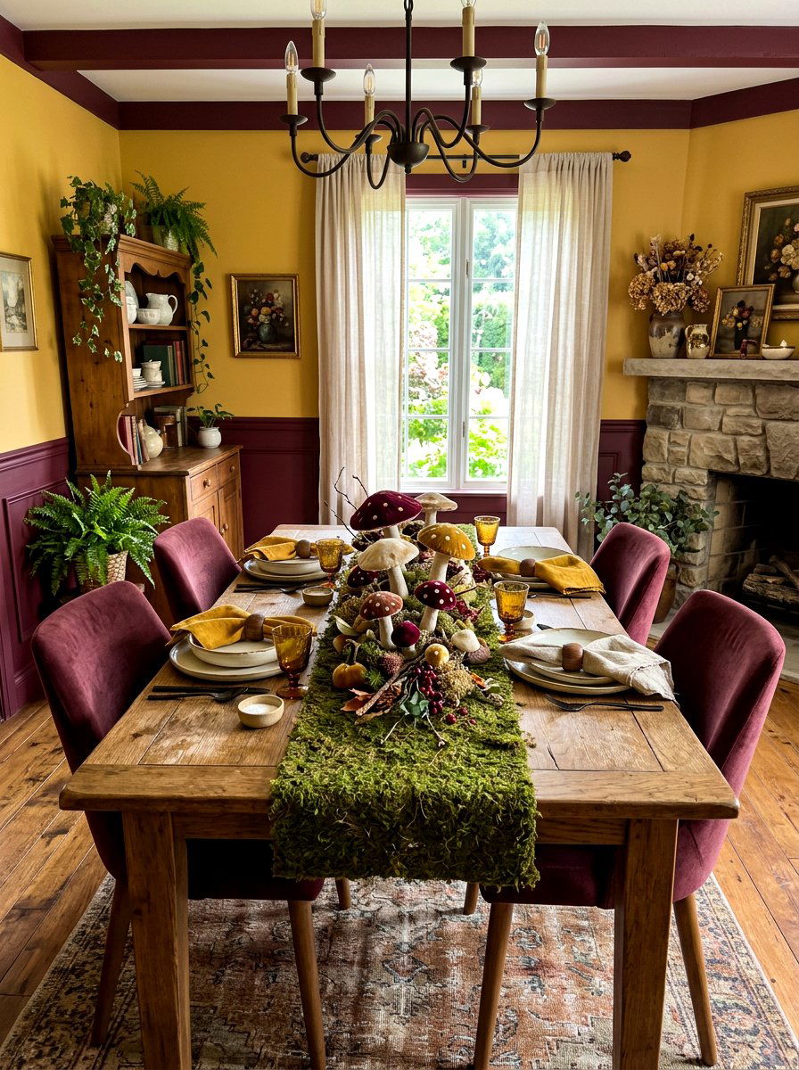 Velvet mushroom centerpiece - 30 mushroom fall decor ideas