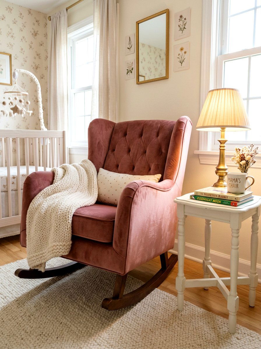 Velvet nursery rocking chair - 30 romantic baby room ideas