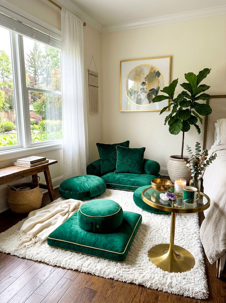 Velvet pillow meditation corner bedroom - 30 meditation corner bedroom ideas