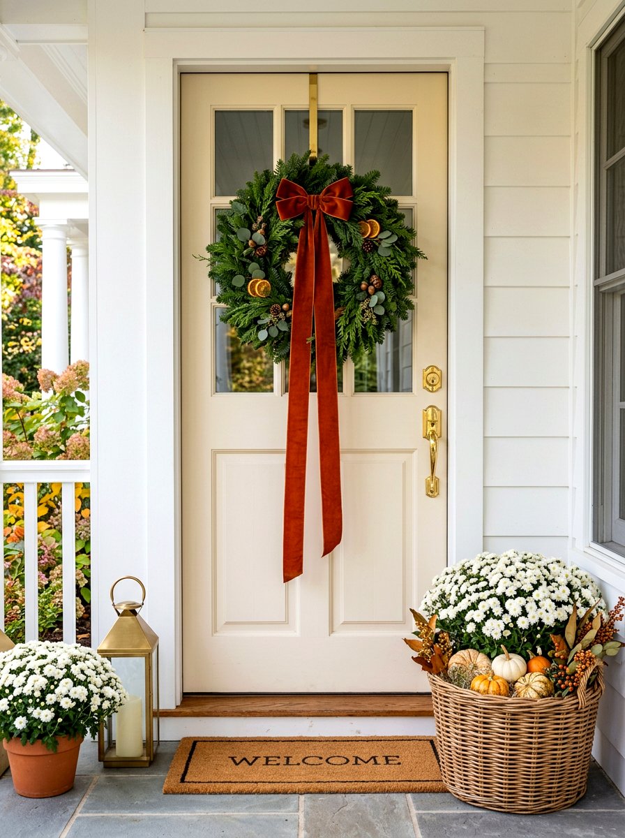 Velvet ribbon fall wreath - 30 fall wreath ideas