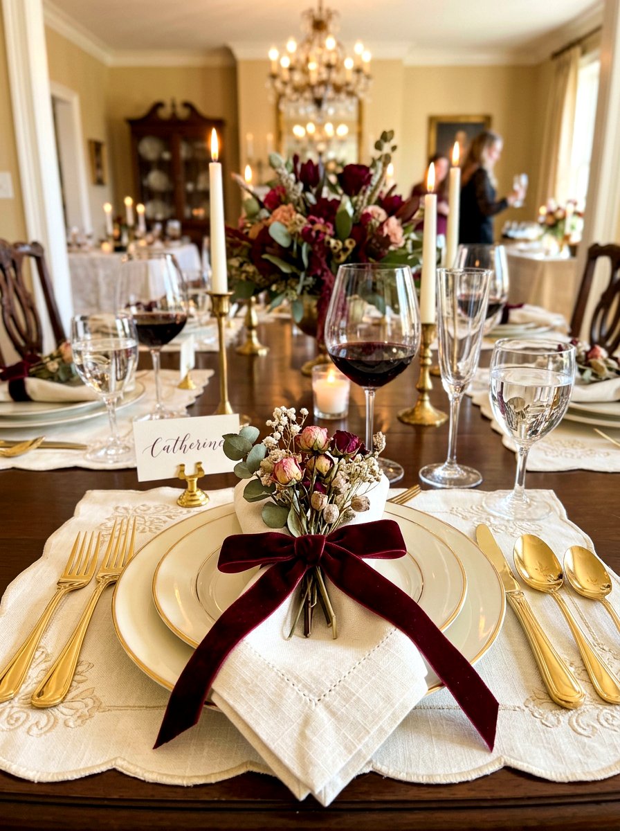 Velvet ribbon place setting - 30 place setting ideas