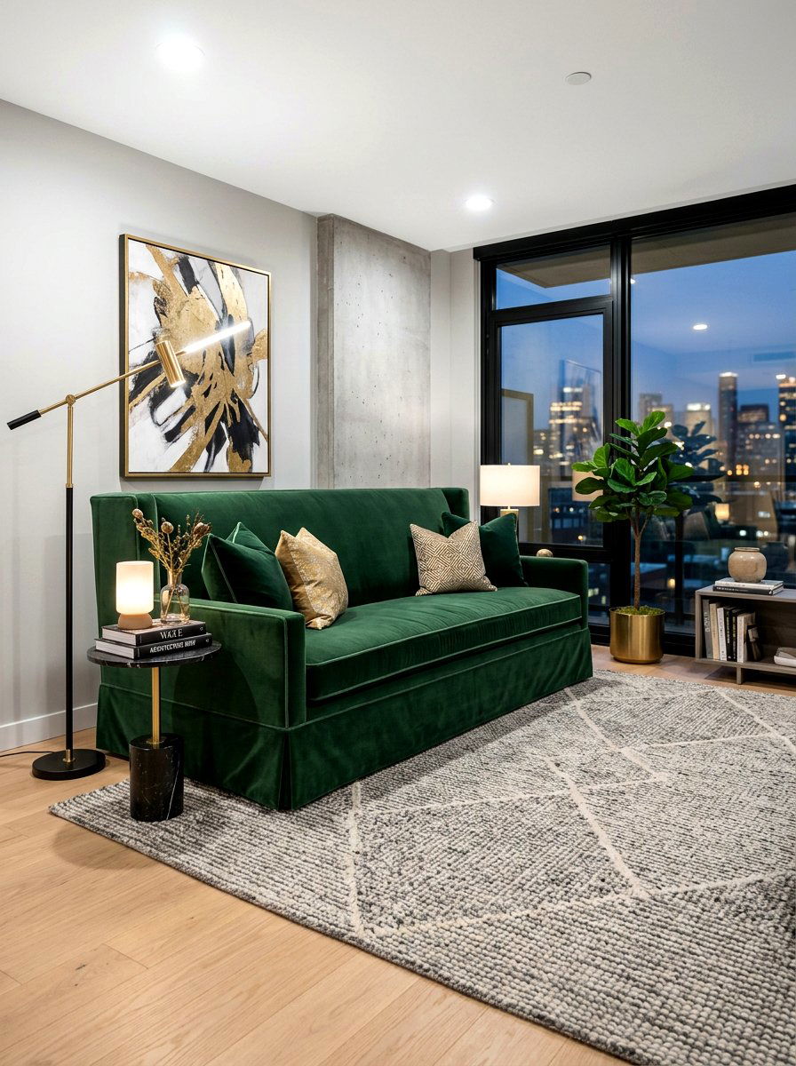 Velvet skirted tuxedo sofa - 30 skirted sofa ideas