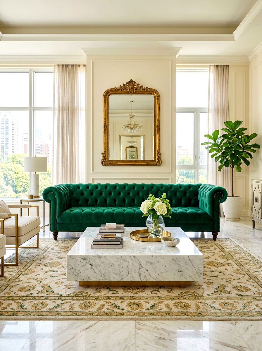 Velvet sofa - 30 seventies living room ideas