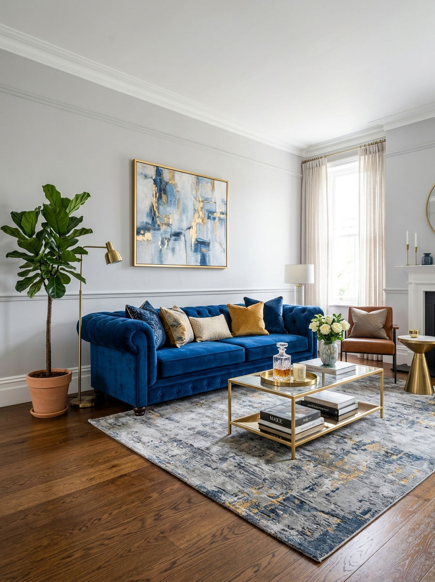 Velvet sofa living room - 30 heritage lounge room ideas