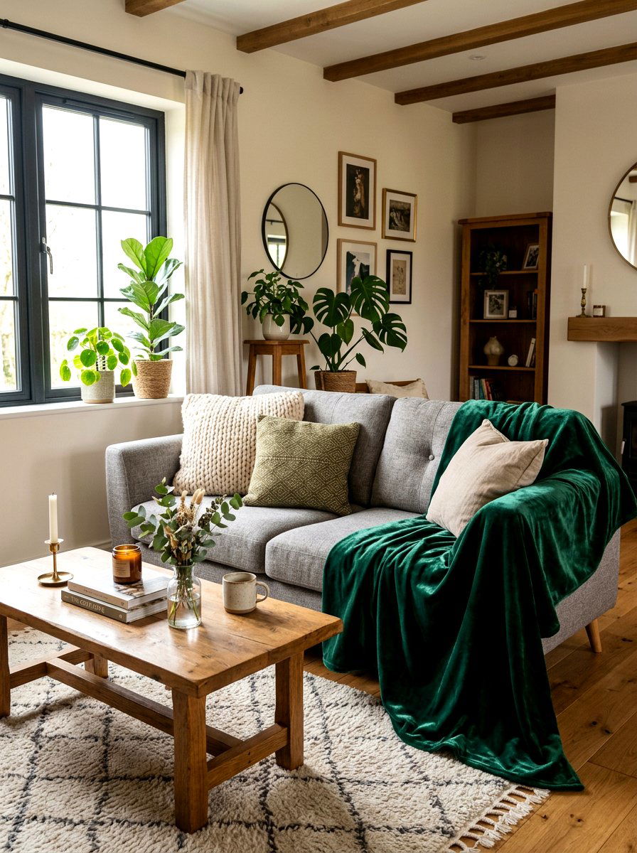 Velvet sofa throw for texture - 30 no paint decor ideas
