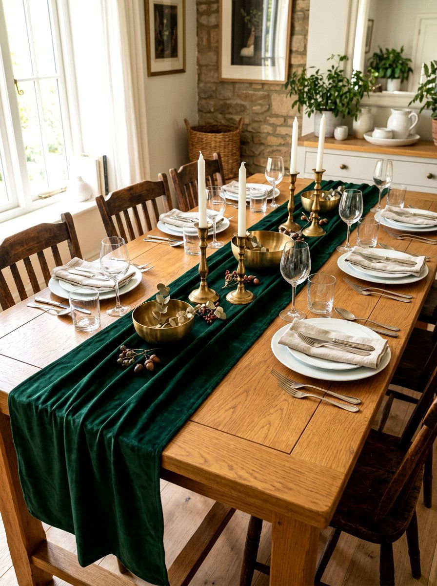 Velvet table runner - 30 New Year brunch table ideas