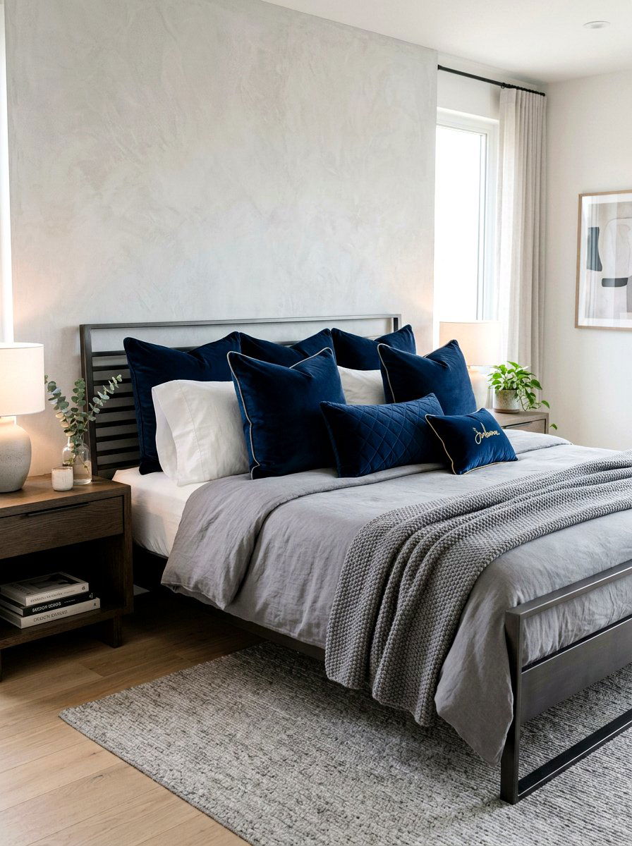 Velvet throw pillows - 30 calm sensory bedroom decor ideas
