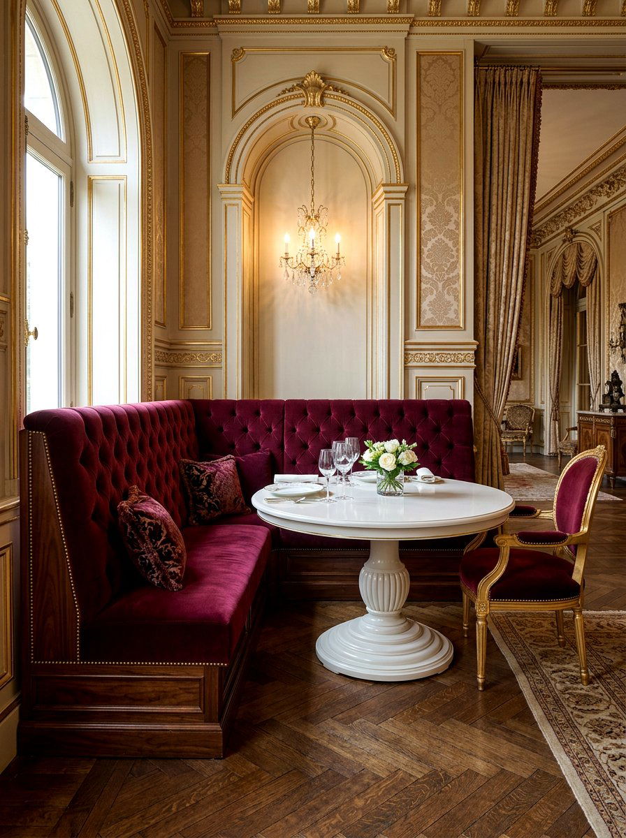 Velvet tufted banquette seat - 30 bedroom breakfast nook ideas