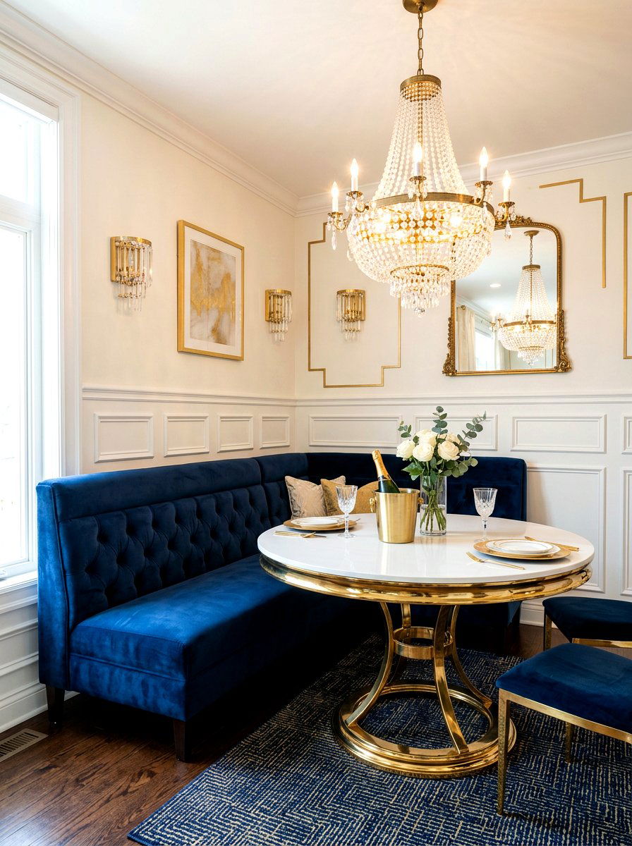 Velvet upholstered banquette - 30 banquette seating ideas