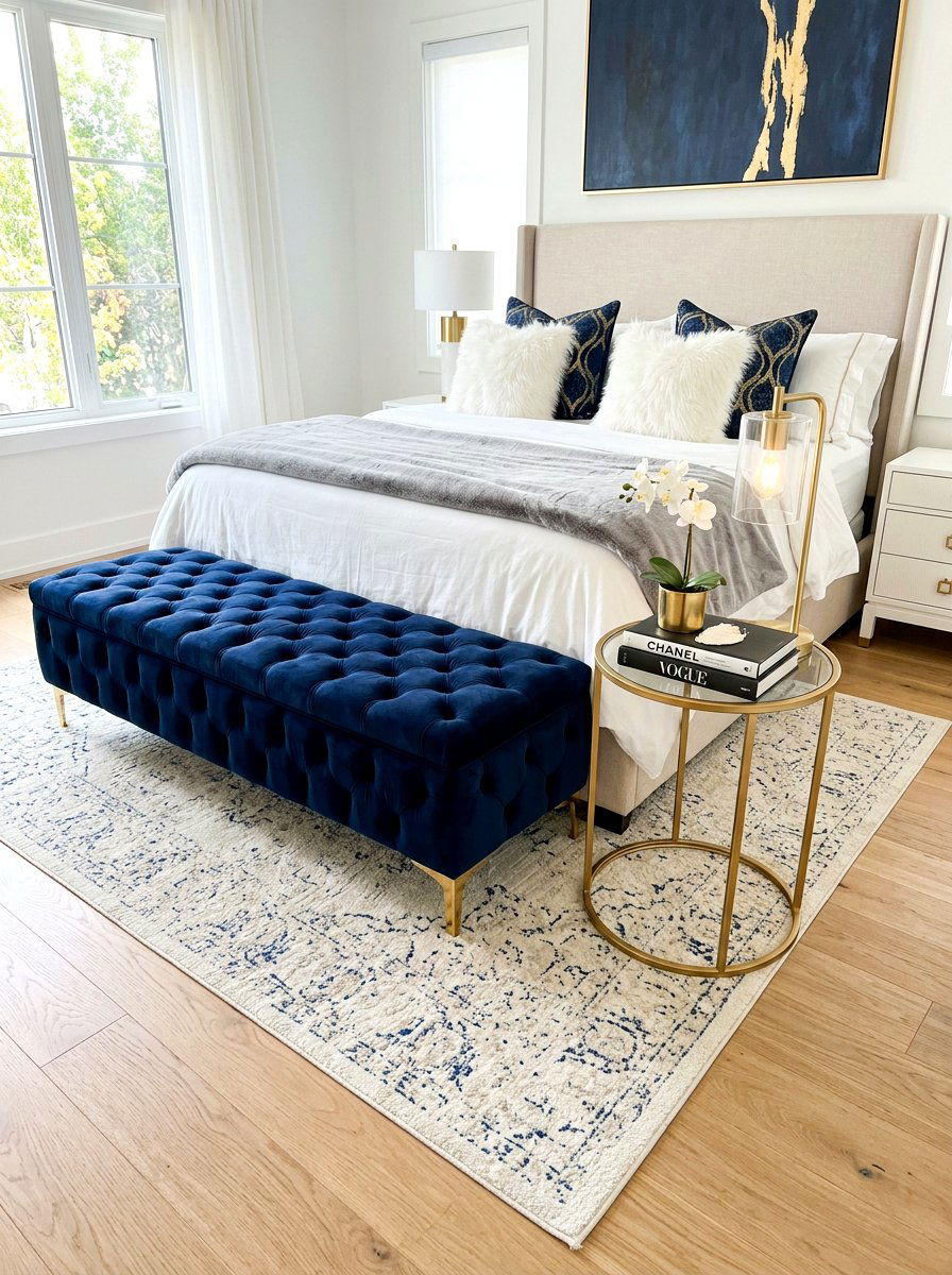 Velvet upholstered bench seating - 30 bedroom breakfast nook ideas