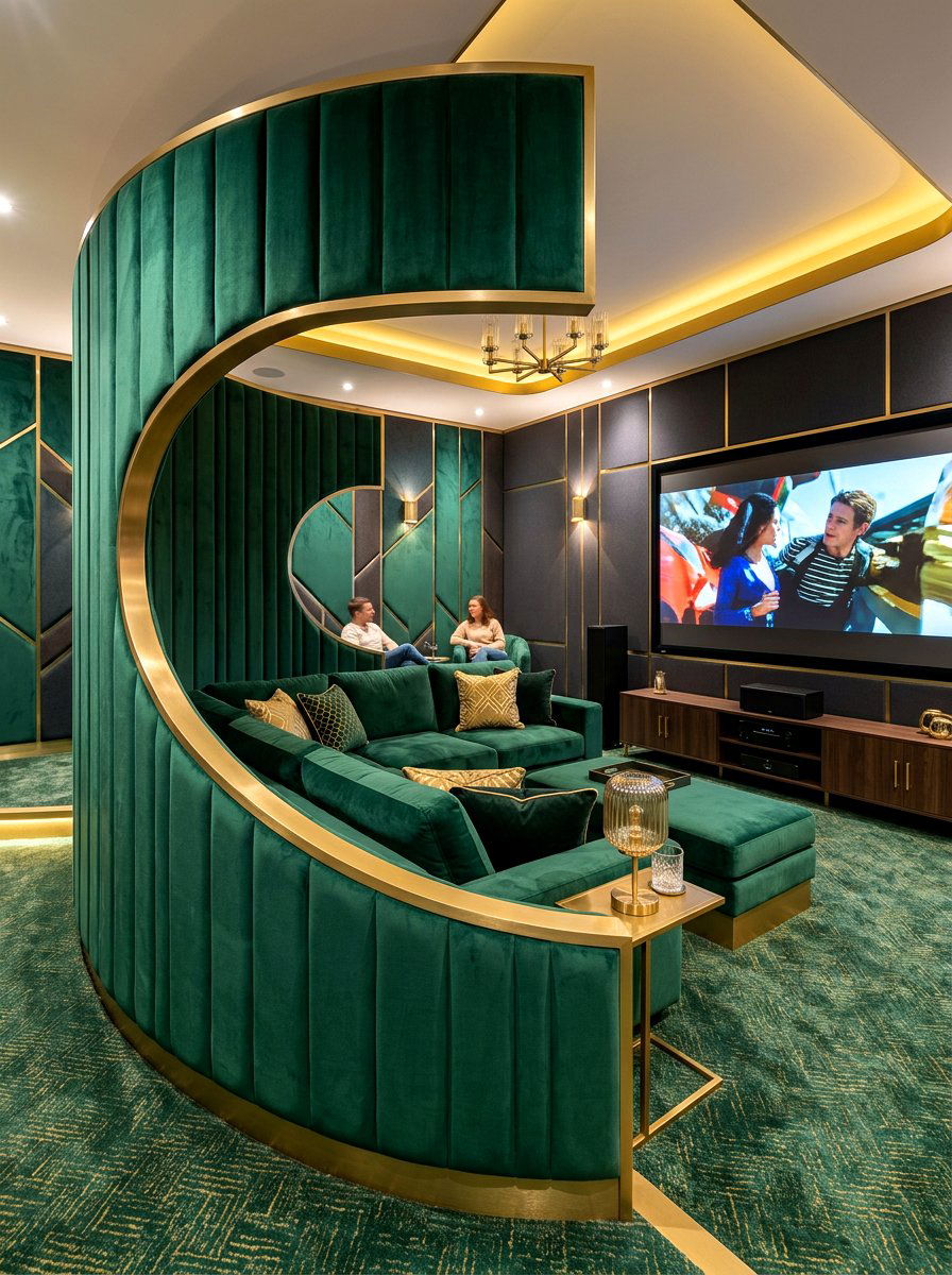 Velvet upholstered curved partition - 30 curved partition wall ideas