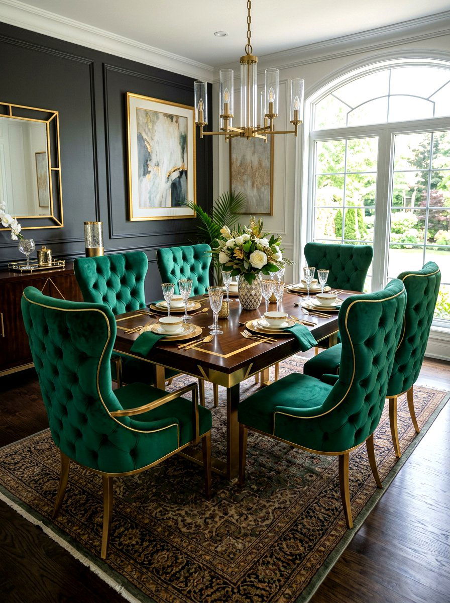 Velvet upholstered dining chairs - 30 Paris cafe dining room ideas