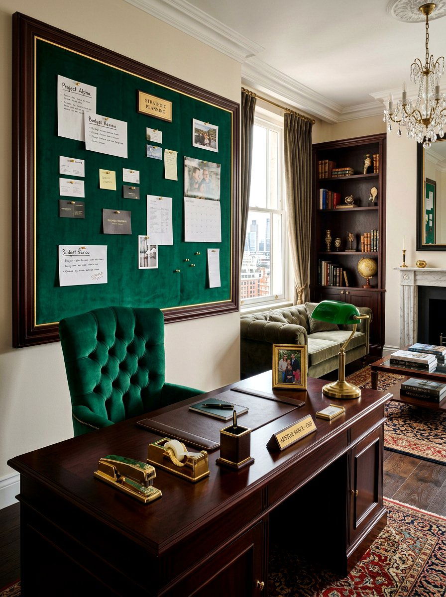 Velvet upholstered pinboard office - 30 pinboard office aesthetic ideas
