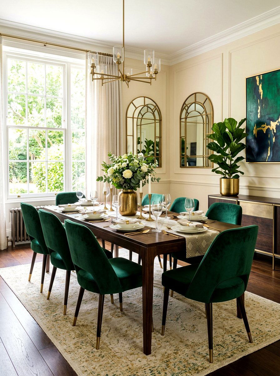 Velvet upholstered seating - 30 fall dinner party home ideas