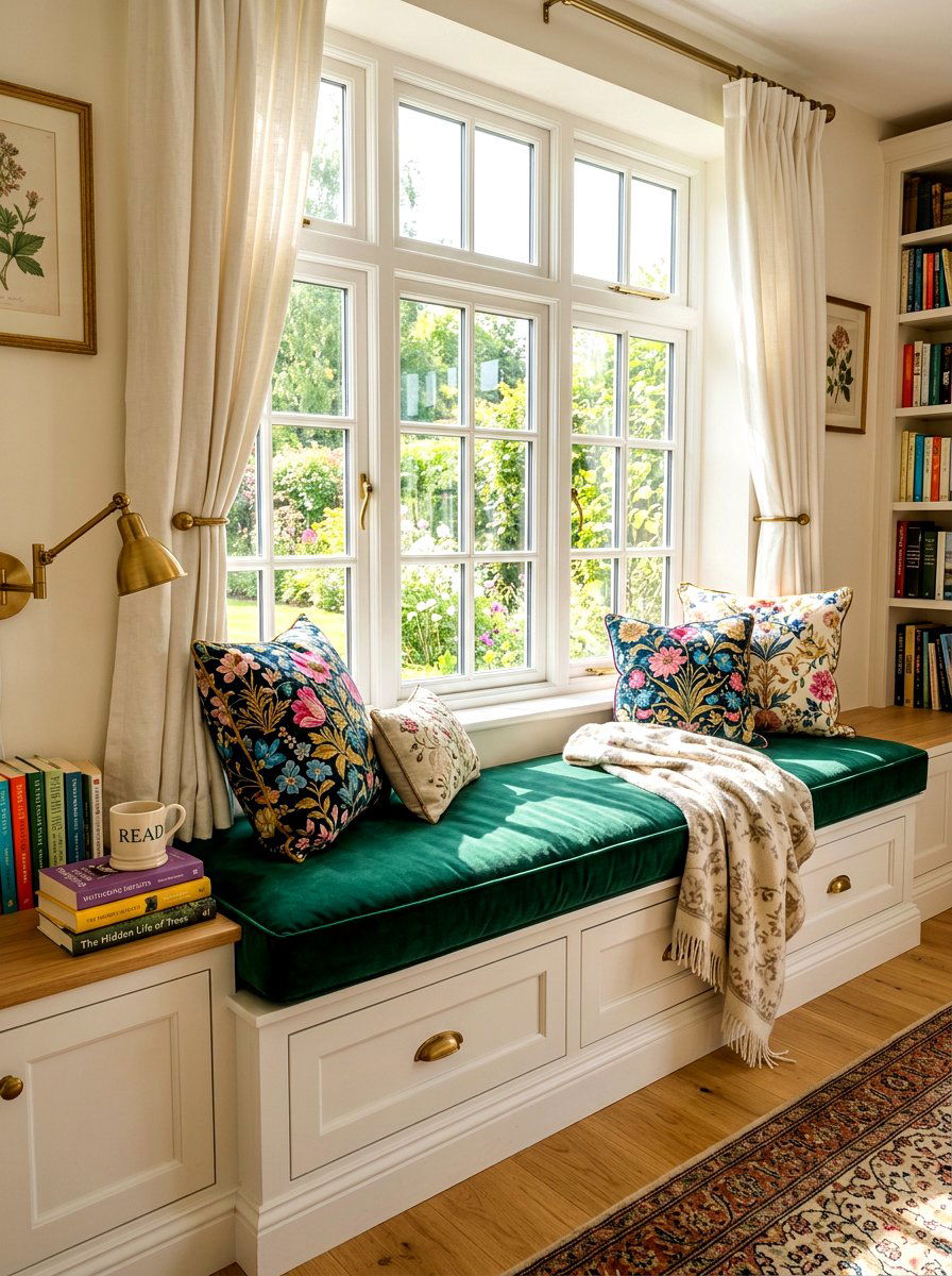 Velvet window seat - 30 fairycore bedroom ideas