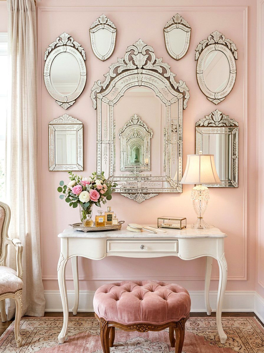 Venetian Etched Mirror Display - 30 statement mirror gallery ideas