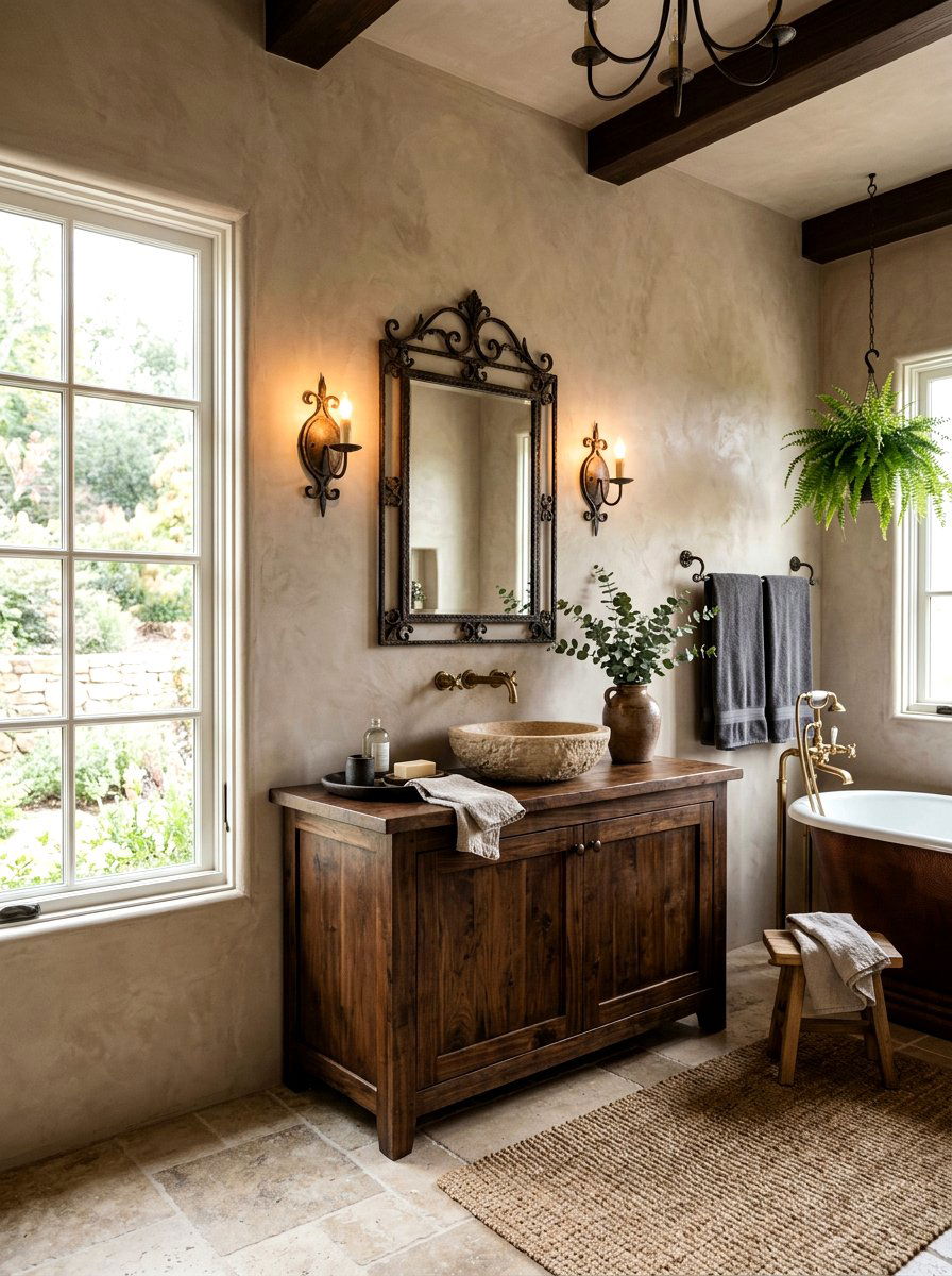 Venetian Plaster Wall - 30 old world bathroom ideas