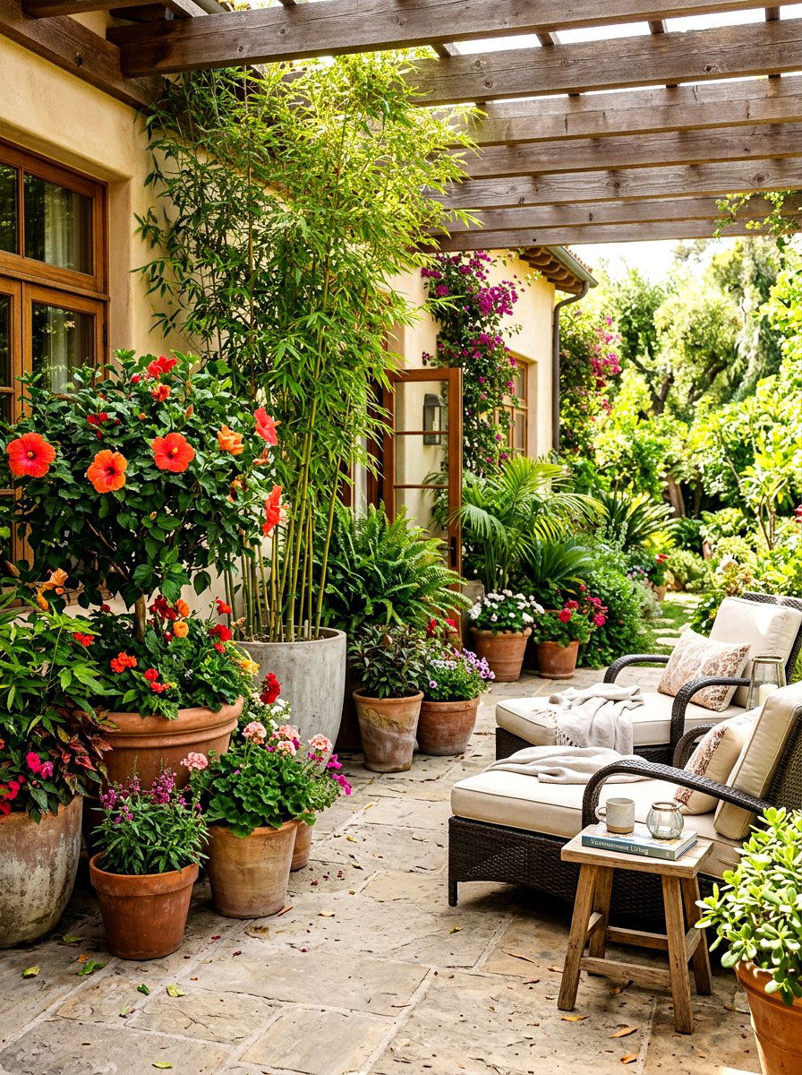 Veranda With Potted Plants - 30 veranda lounge ideas
