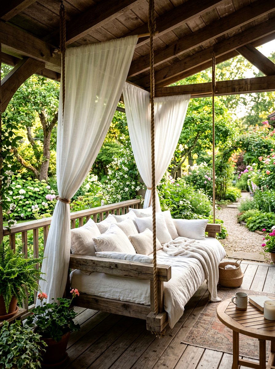 Veranda With Swing Bed - 30 veranda lounge ideas