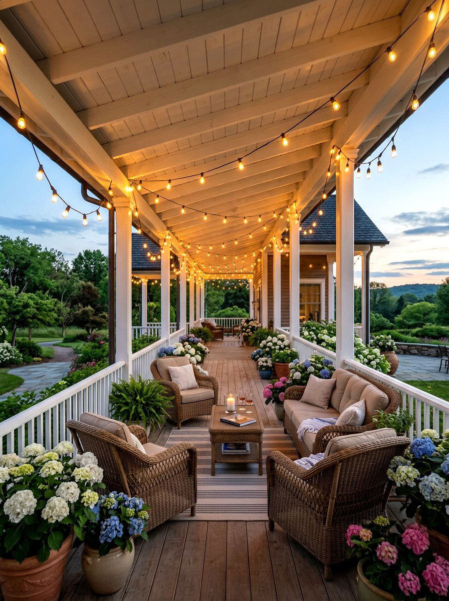 Veranda curtain string light display - 30 patio curtain string light ideas