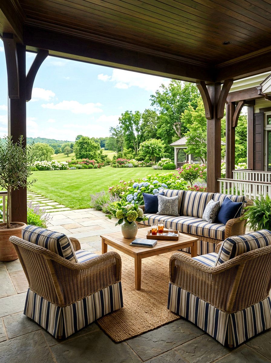 Veranda wicker sofa skirt - 30 box pleat furniture ideas