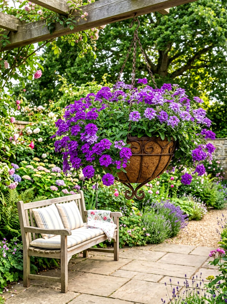 Verbena hanging flower basket - 30 hanging flower basket ideas