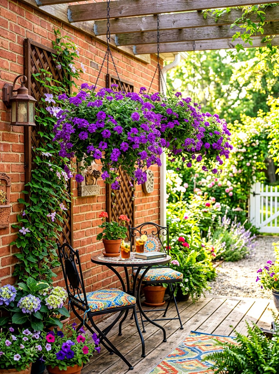 Verbena porch basket - 30 porch floral basket ideas