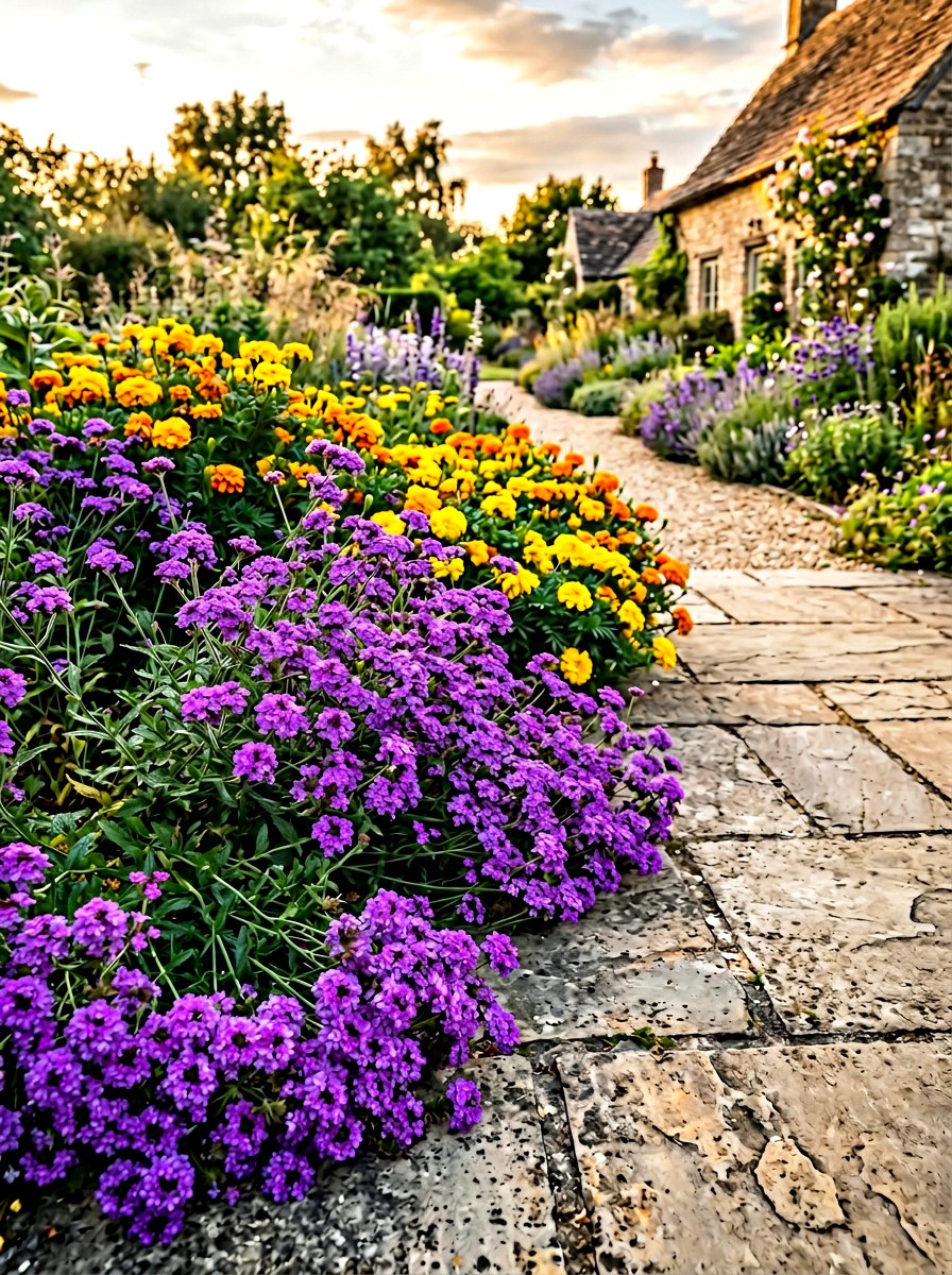 Verbena purple border - 30 annual flower border ideas