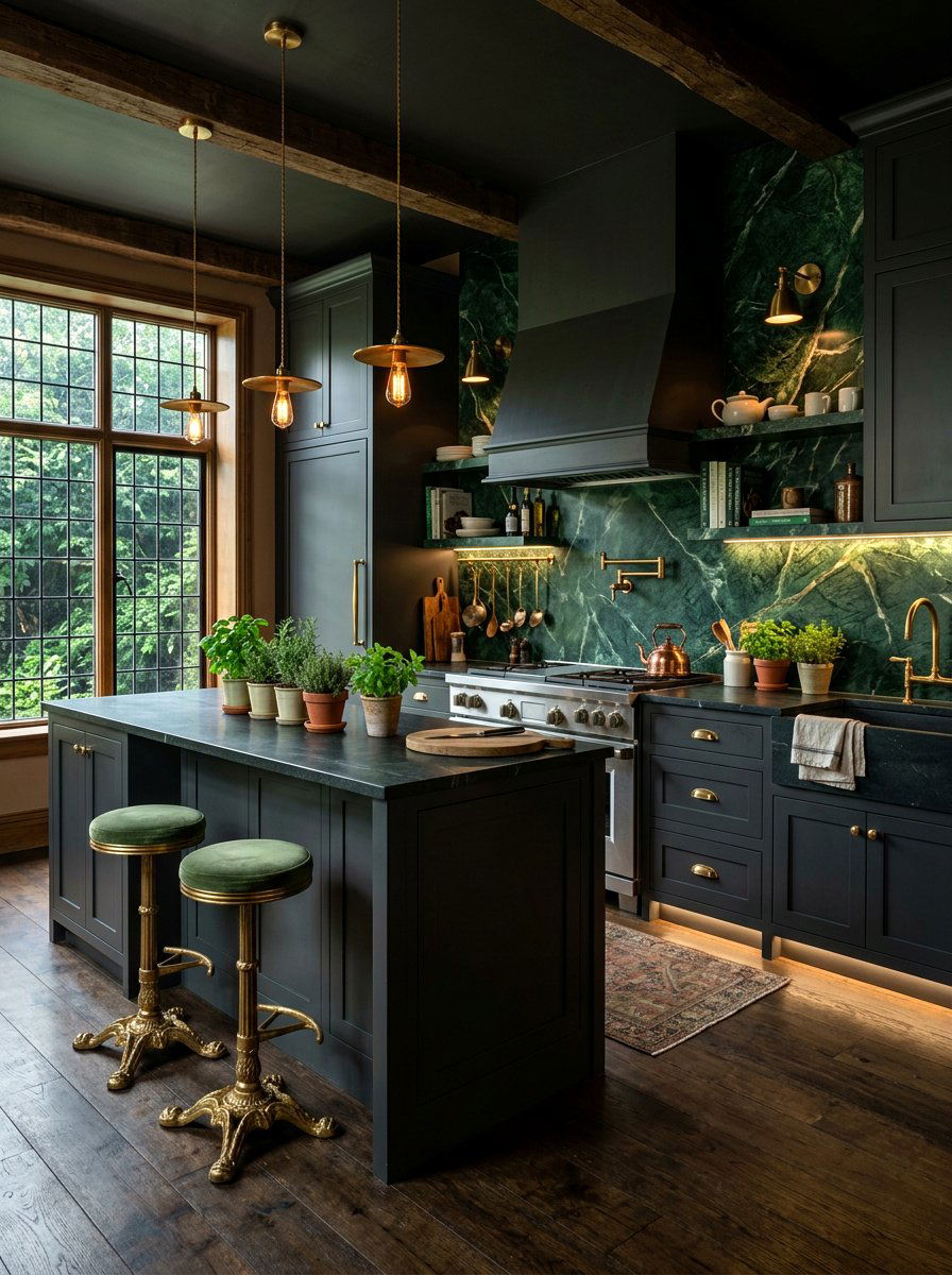 Verde Marble Backsplash - 30 slab stone kitchen ideas