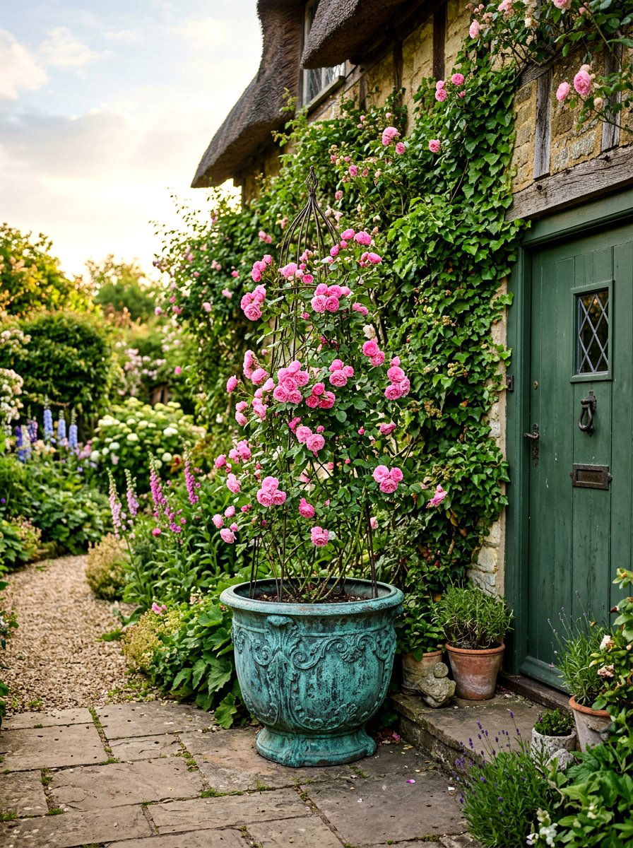 Verdigris Patina Planter - 30 tall front door planter ideas