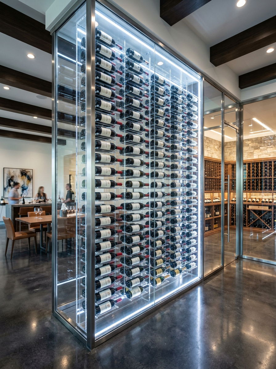 Vertical Acrylic Wine Display - 30 small wine cellar ideas
