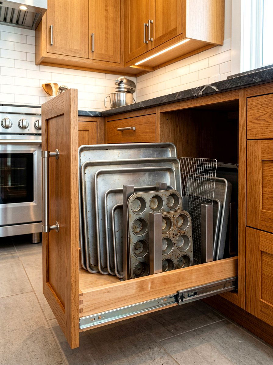 Vertical Baking Sheet Storage - 30 kitchen drawer pantry ideas