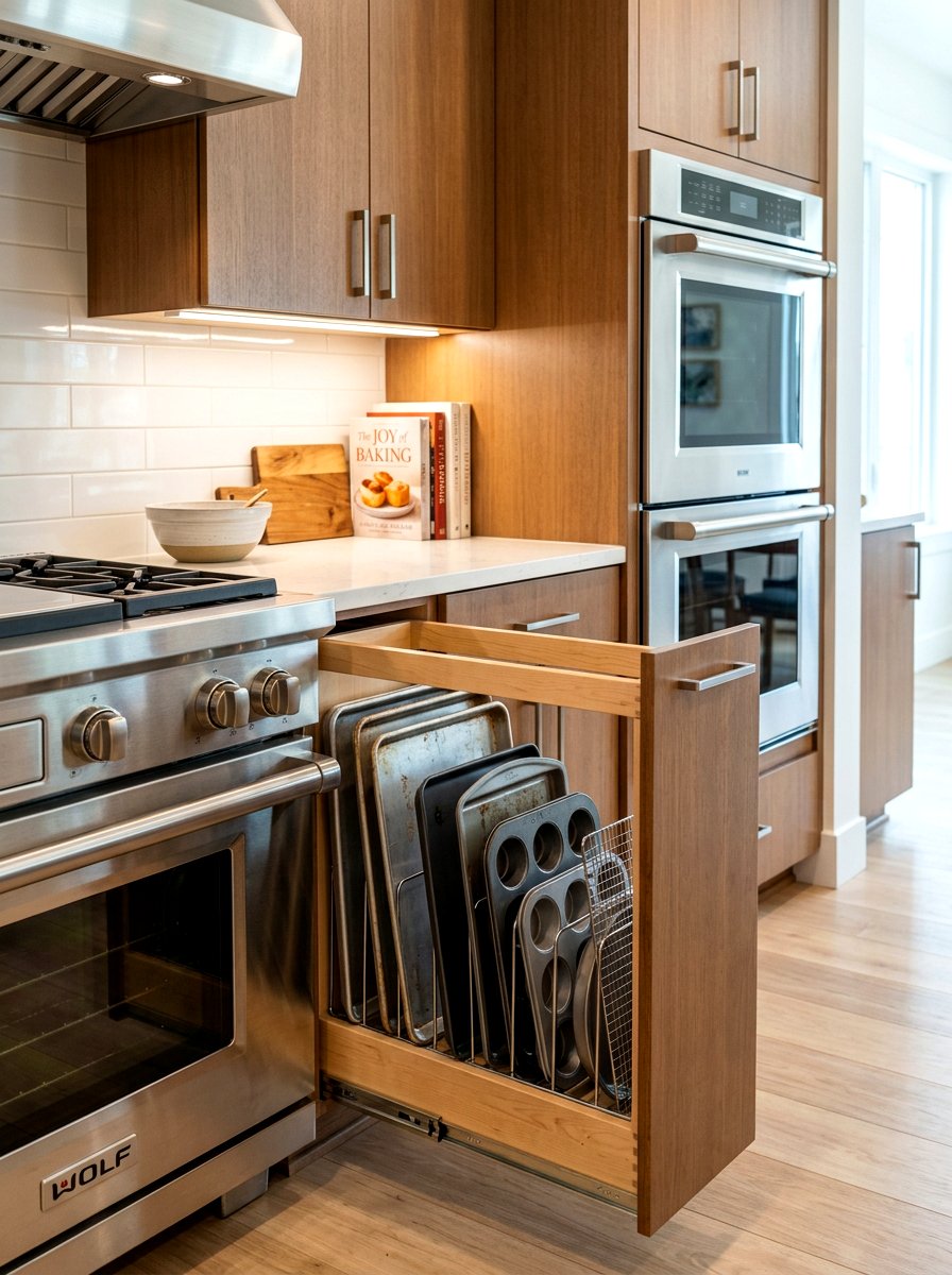 Vertical Baking Sheet Storage - 30 organizing kitchen drawers ideas