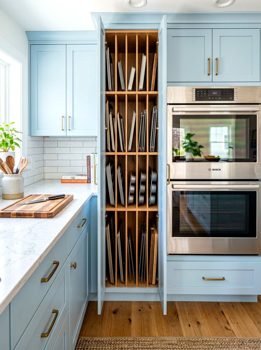 Vertical Baking Sheet Storage - 30 pastry corner kitchen ideas