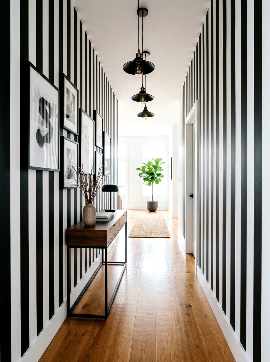 Vertical Black And White Hallway - 30 striped hallway ideas