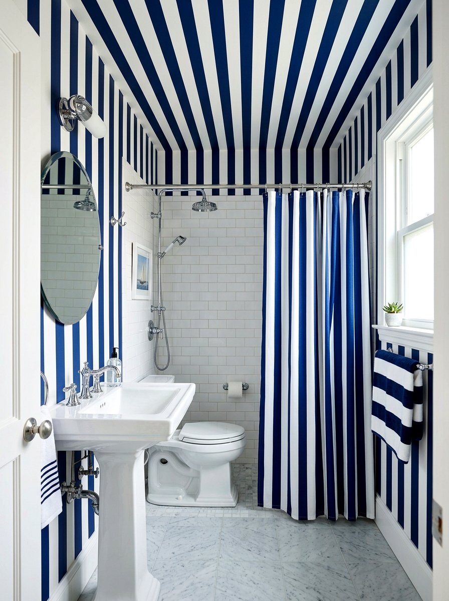 Vertical Blue Stripe Bathroom - 30 stripe drench room ideas
