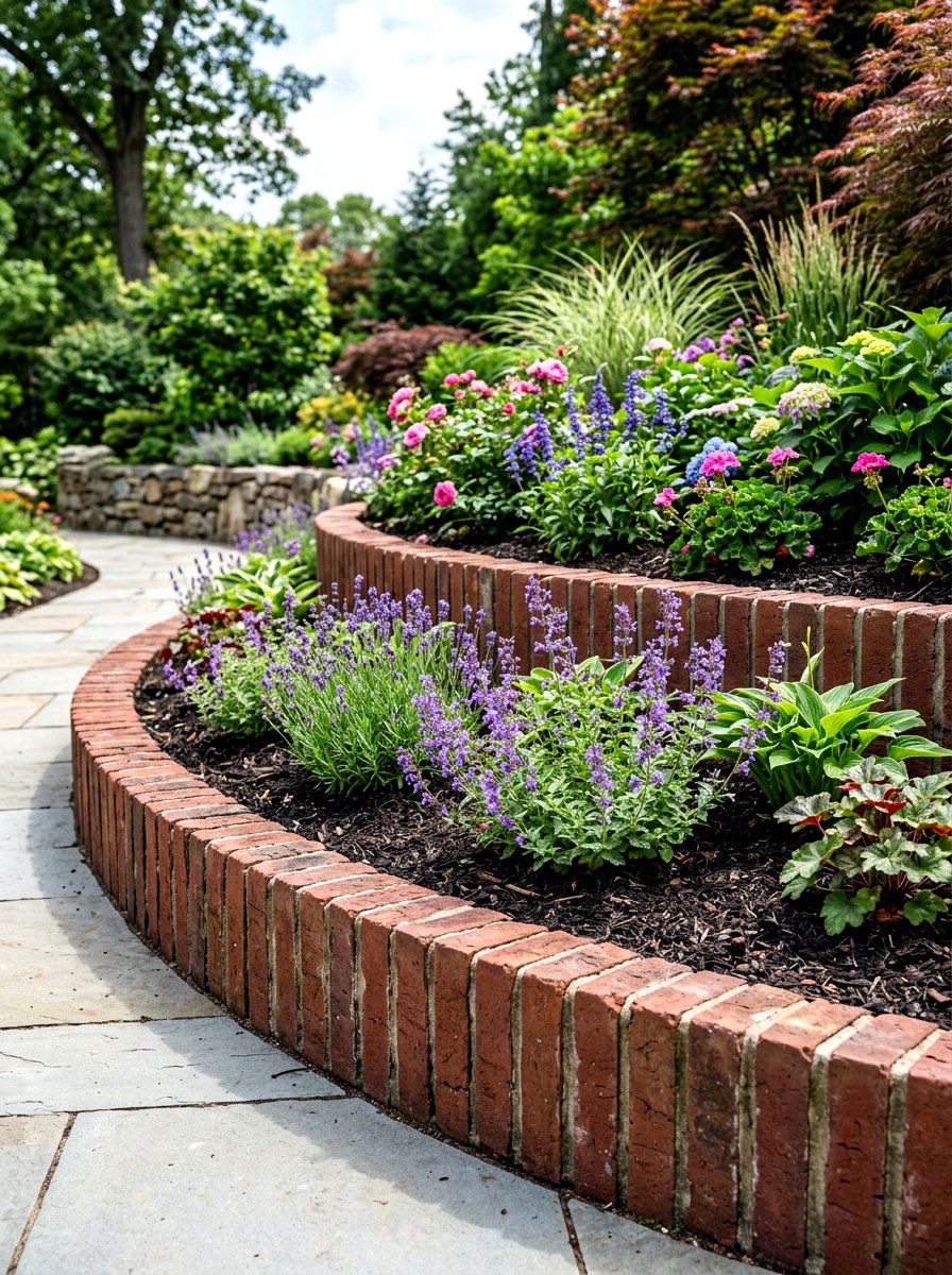 Vertical Brick Garden Edging - 30 brick border front yard ideas