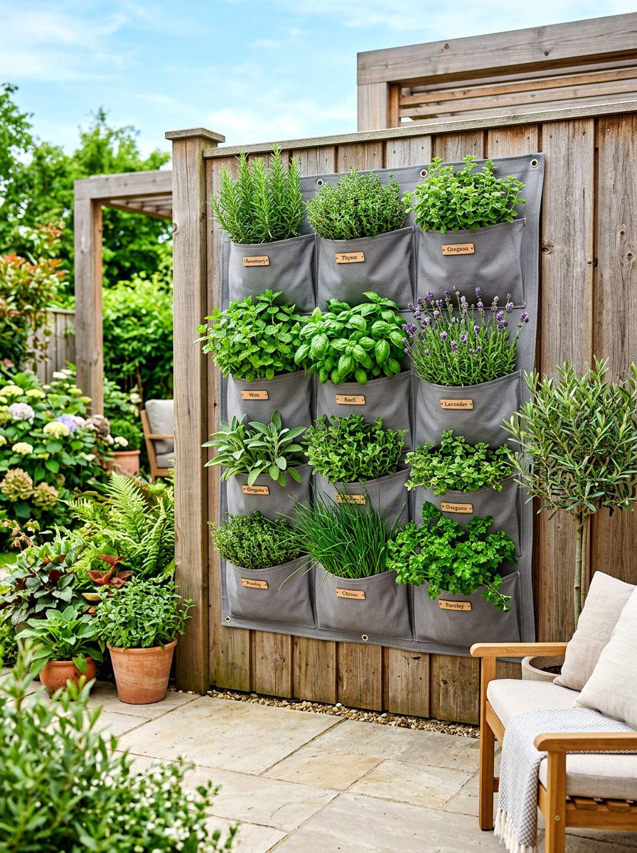 Vertical Canvas Pocket Wall - 30 hanging herb garden ideas