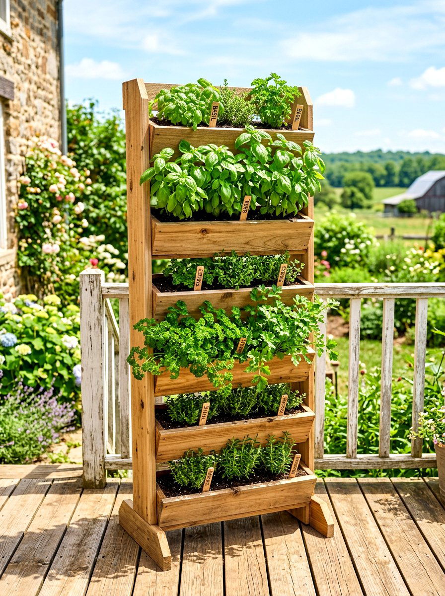 Vertical Cedar Herb Planter - 30 tiered herb planter ideas