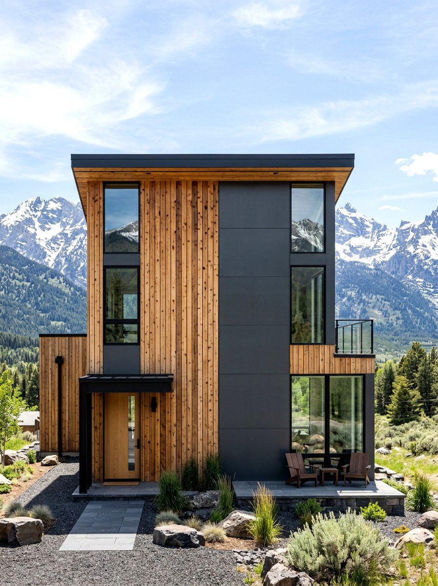 Vertical Cedar Siding With Dark Metal Panels - 30 mixed siding exterior ideas